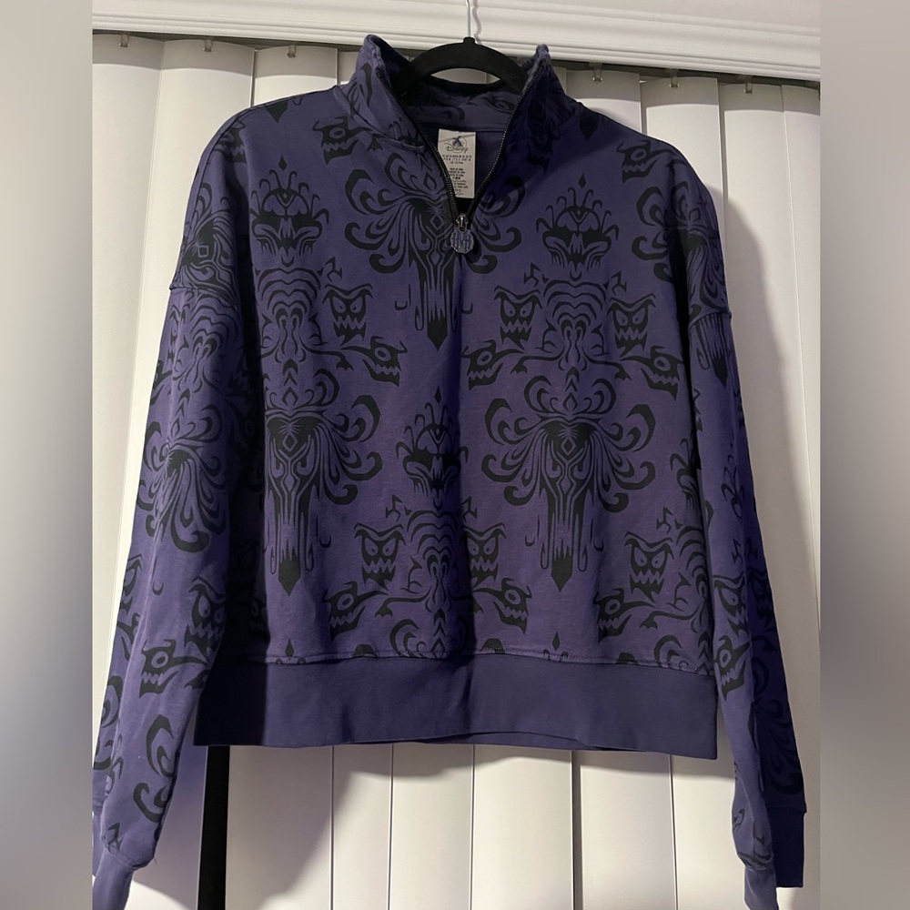 Disney Parks Haunted Mansion Wallpaper Quarter Zip Pullover Purple/Blk Sz XS